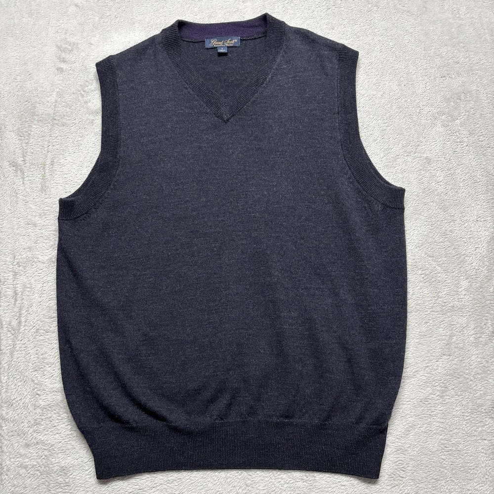 Garret Scott Sweater Vest Mens L‎ Charcoal Gray Extra Fine Merino Wool V Neck